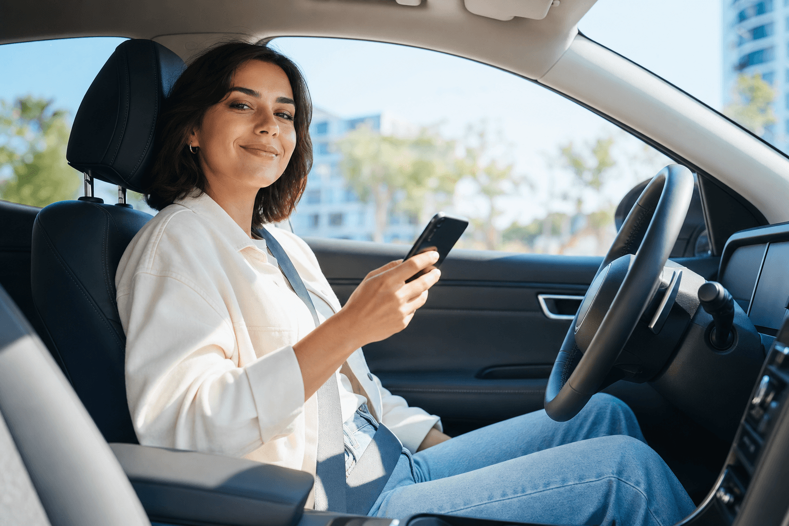 Driver comparing car insurance quotes in Texas on a smartphone